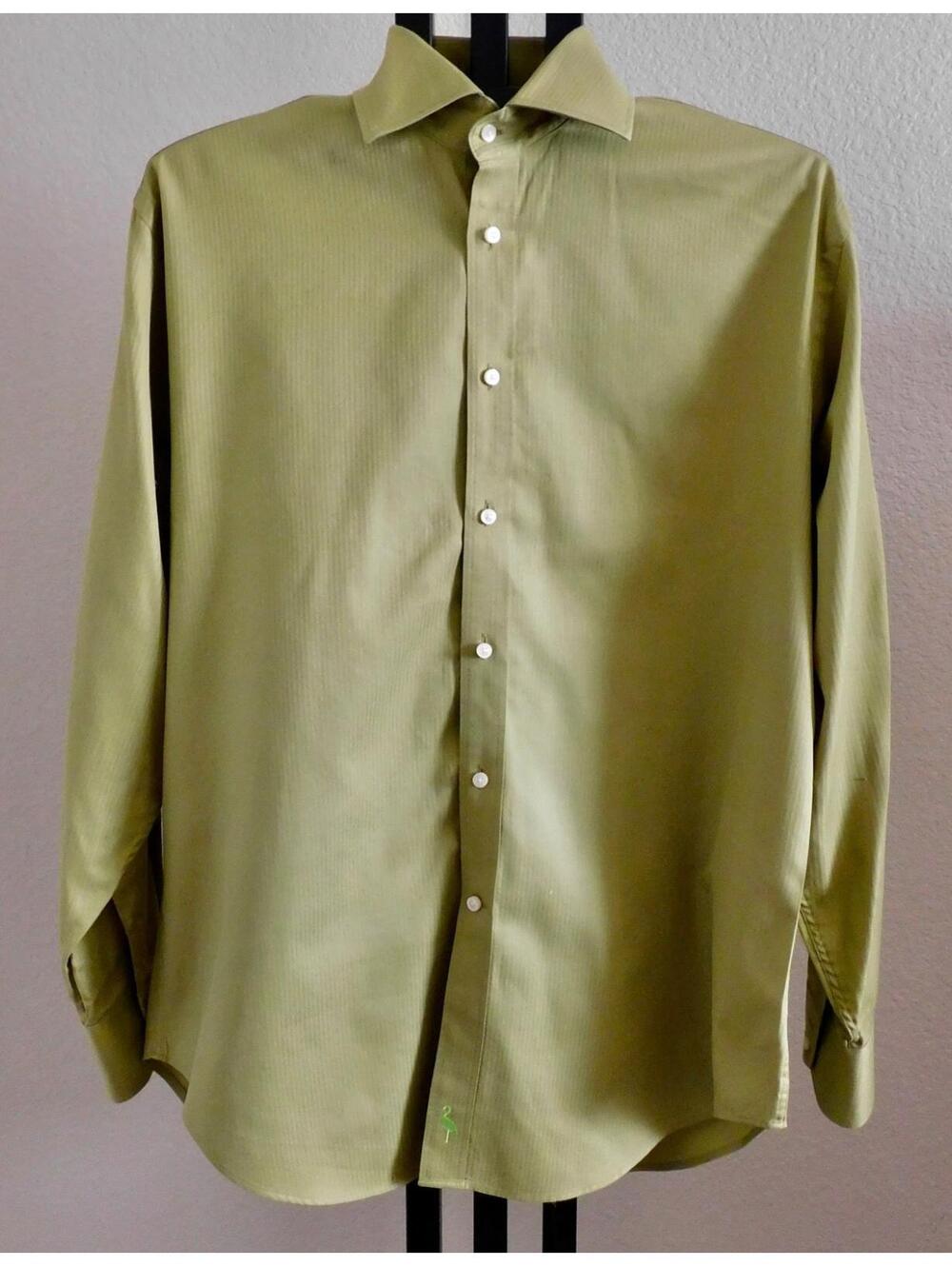 Tailorbyrd Shirt Mens Size L Olive Green 100% Cotton Button Front 48 Chest